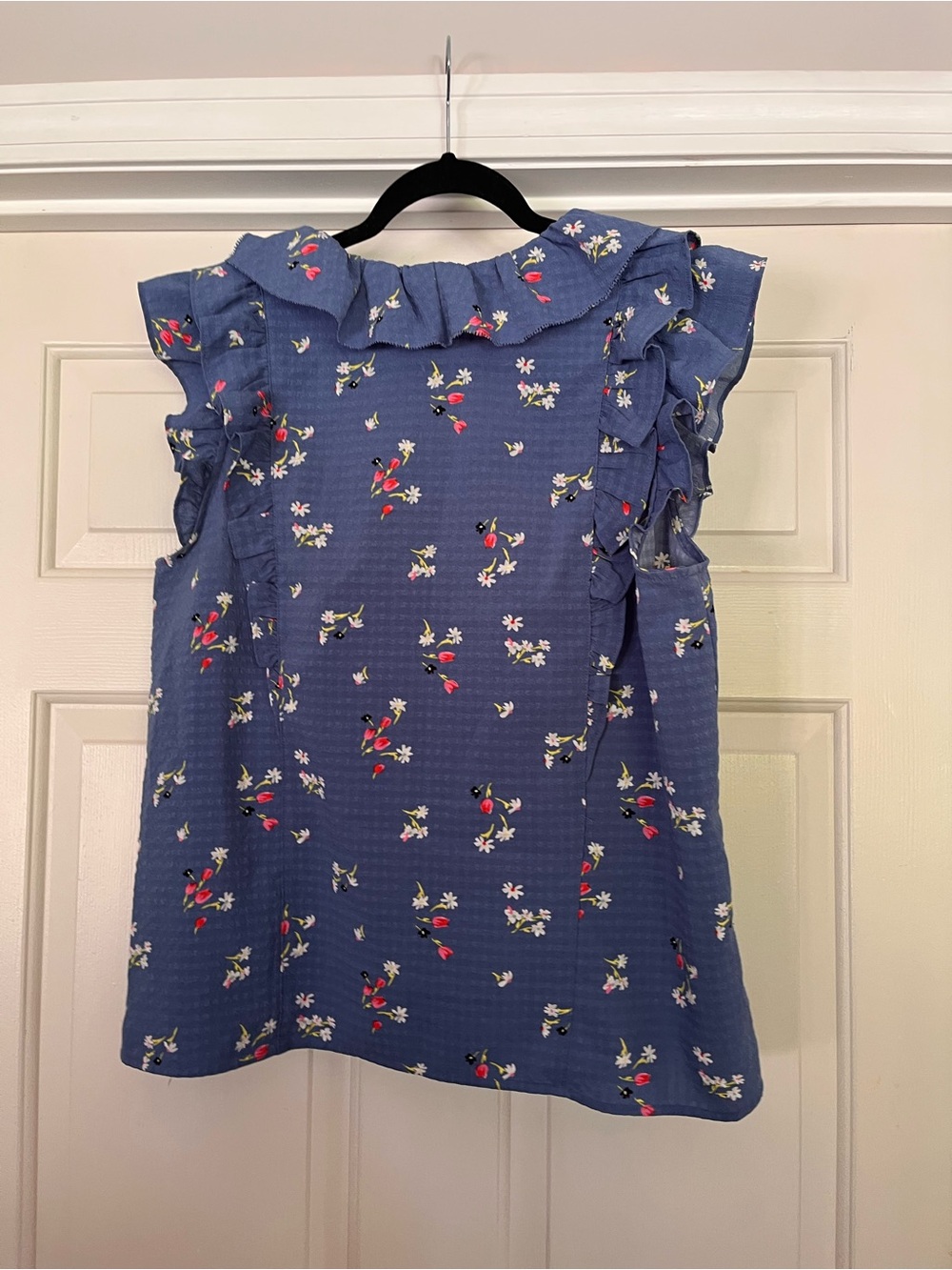 LOFT Blue Floral Ruffle Sleeveless Top - Picture 2 of 3
